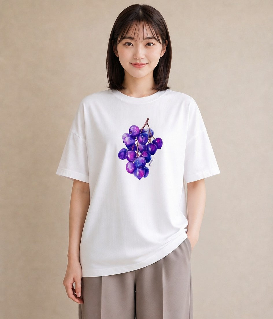 半袖Tシャツ レディース ブルーベリー 食べ物 フード イラスト ユニーク ペアコーデ 秋コーデ 白T