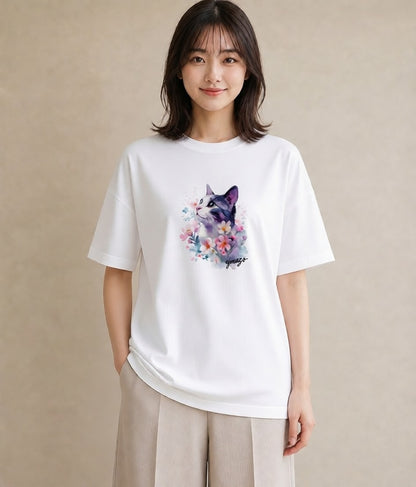グラフィックTシャツ レディース アメリカンショートヘア 猫 ねこ イラスト 韓国風 春コーデ 姉妹 白T