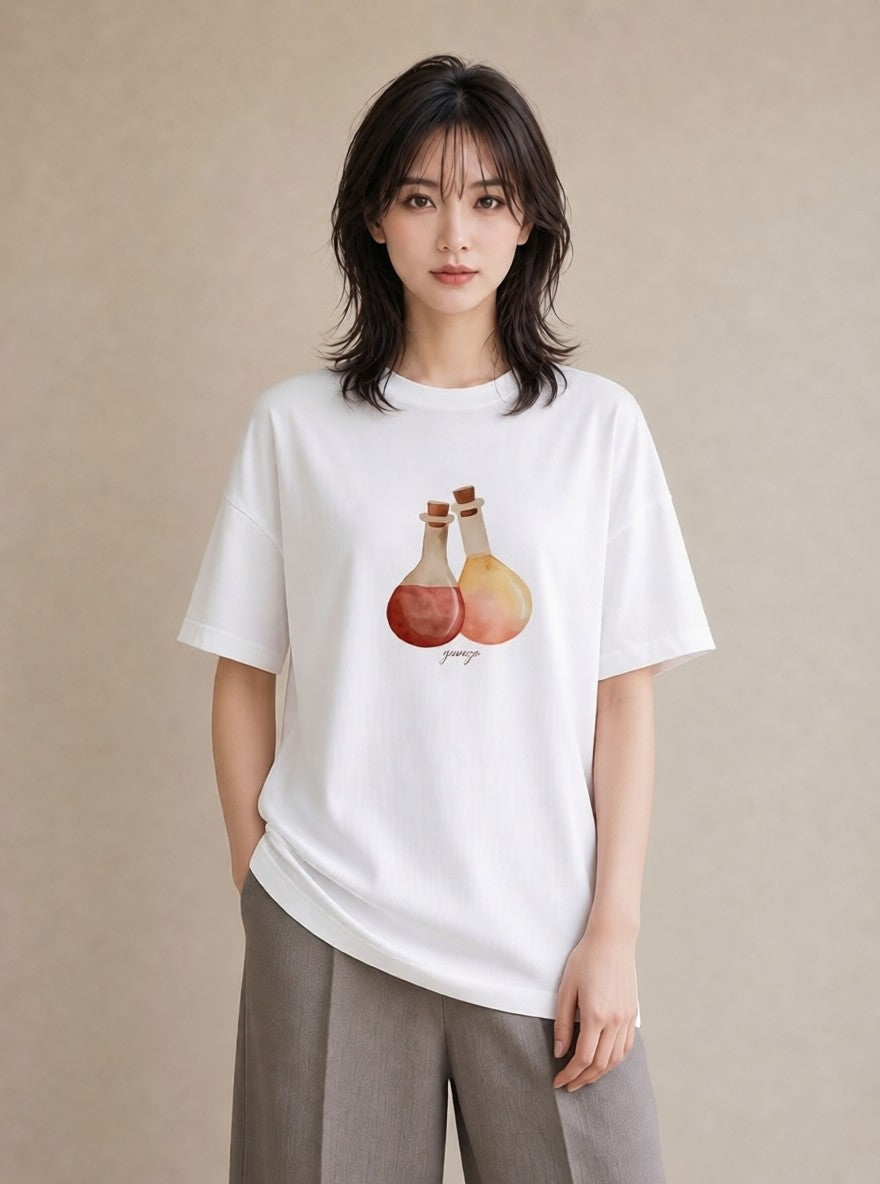 半袖Tシャツ レディース ミルク 食べ物 フード イラスト モード 帰省 ラフ 白T