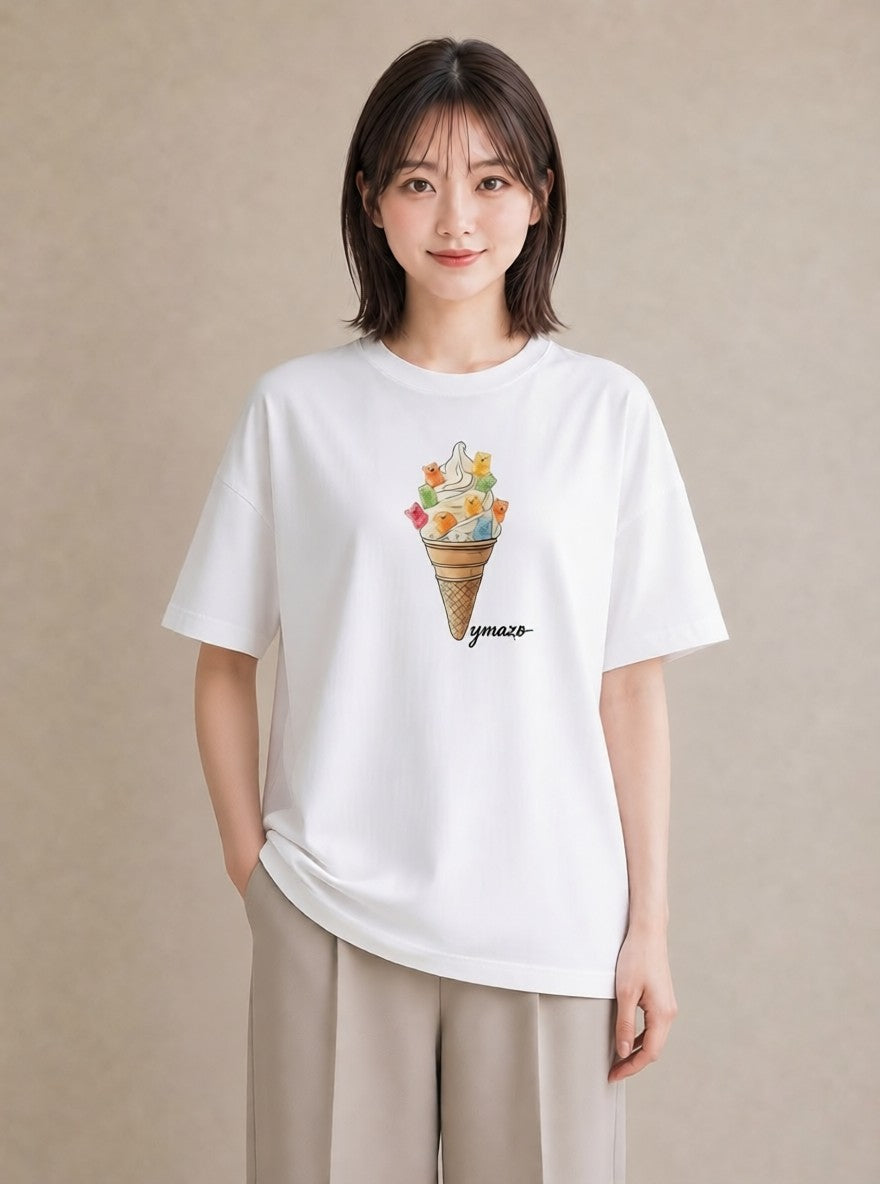 半袖Tシャツ レディース パフェ 食べ物 フード イラスト ボタニカル お出かけ 普段着 白T