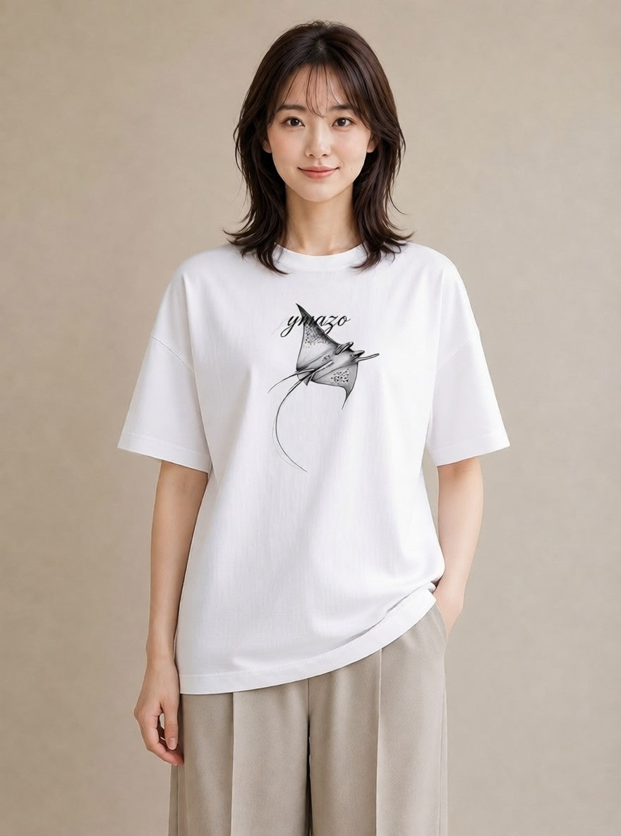 グラフィックTシャツ レディース ジンベエザメ 海の生き物 海 イラスト お揃い 親子 白T