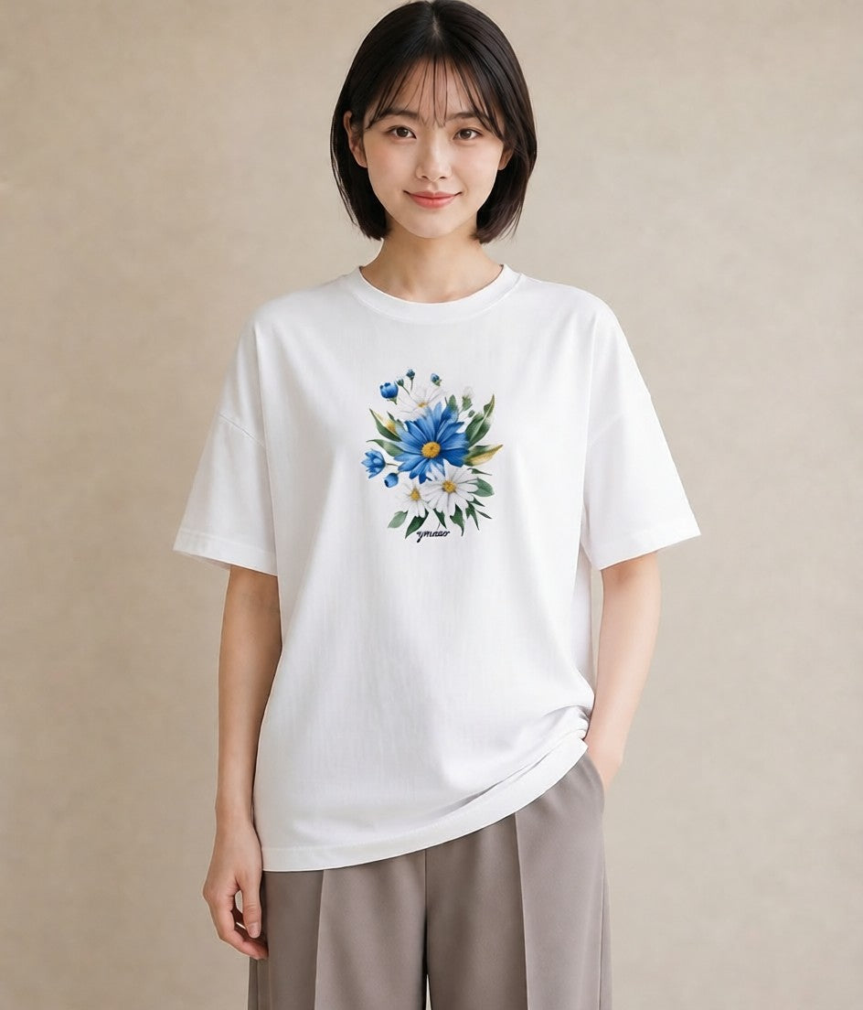 Tシャツ レディース マーガレット 花 花柄 イラスト 北欧風 女性 旅行用 白T
