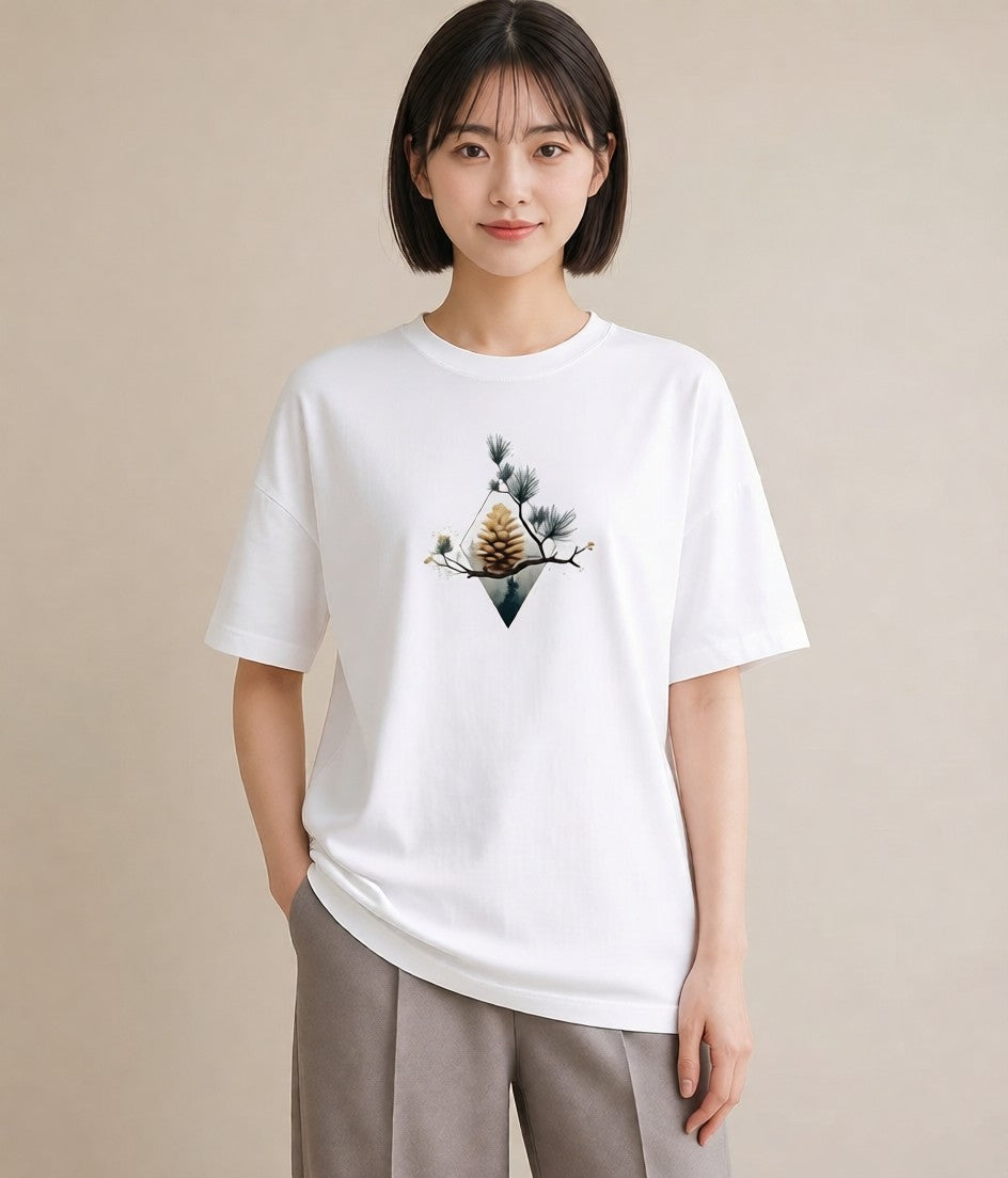 Tシャツ レディース 松ぼっくり 植物 ボタニカル イラスト 可愛い 春コーデ 姉妹 白T