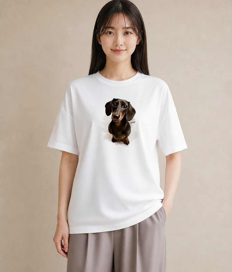 グラフィックTシャツ レディース ミニチュアダックスフンド 犬 いぬ イラスト ヴィンテージ風 親子 20代 白T
