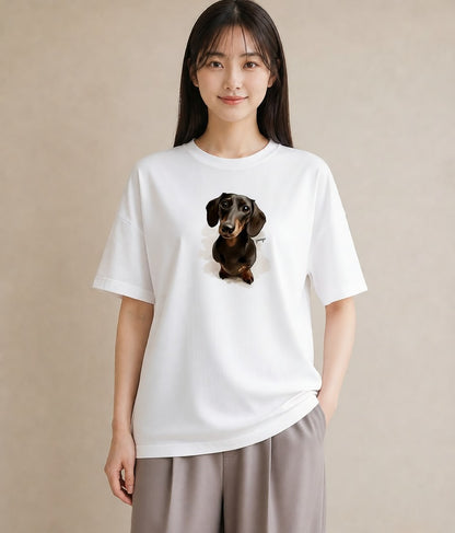 グラフィックTシャツ レディース ミニチュアダックスフンド 犬 いぬ イラスト ヴィンテージ風 親子 20代 白T