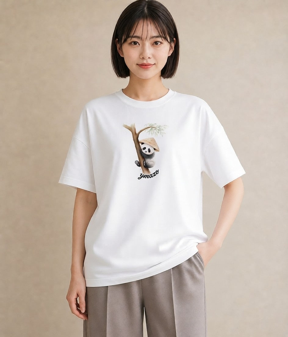 半袖Tシャツ レディース レッサーパンダ 動物 アニマル イラスト 海 カフェ巡り 白T
