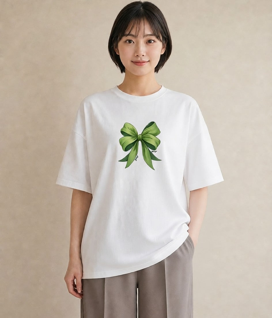 プリントTシャツ レディース リボン 蝶結び ナチュラル アンティーク イラスト シック 親子 20代 白T