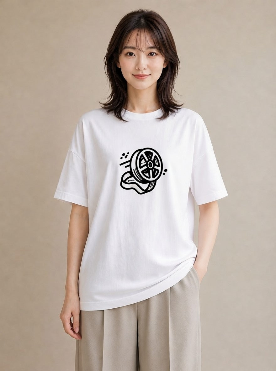Tシャツ レディース カメラ フィルムカメラ レトロカメラ イラスト ミニマル 帰省 ラフ 白T