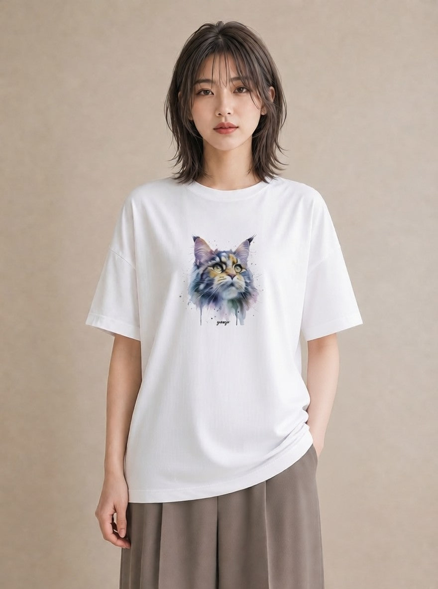 半袖Tシャツ レディース キジトラ 猫 ねこ イラスト 可愛い 通勤 在宅 白T