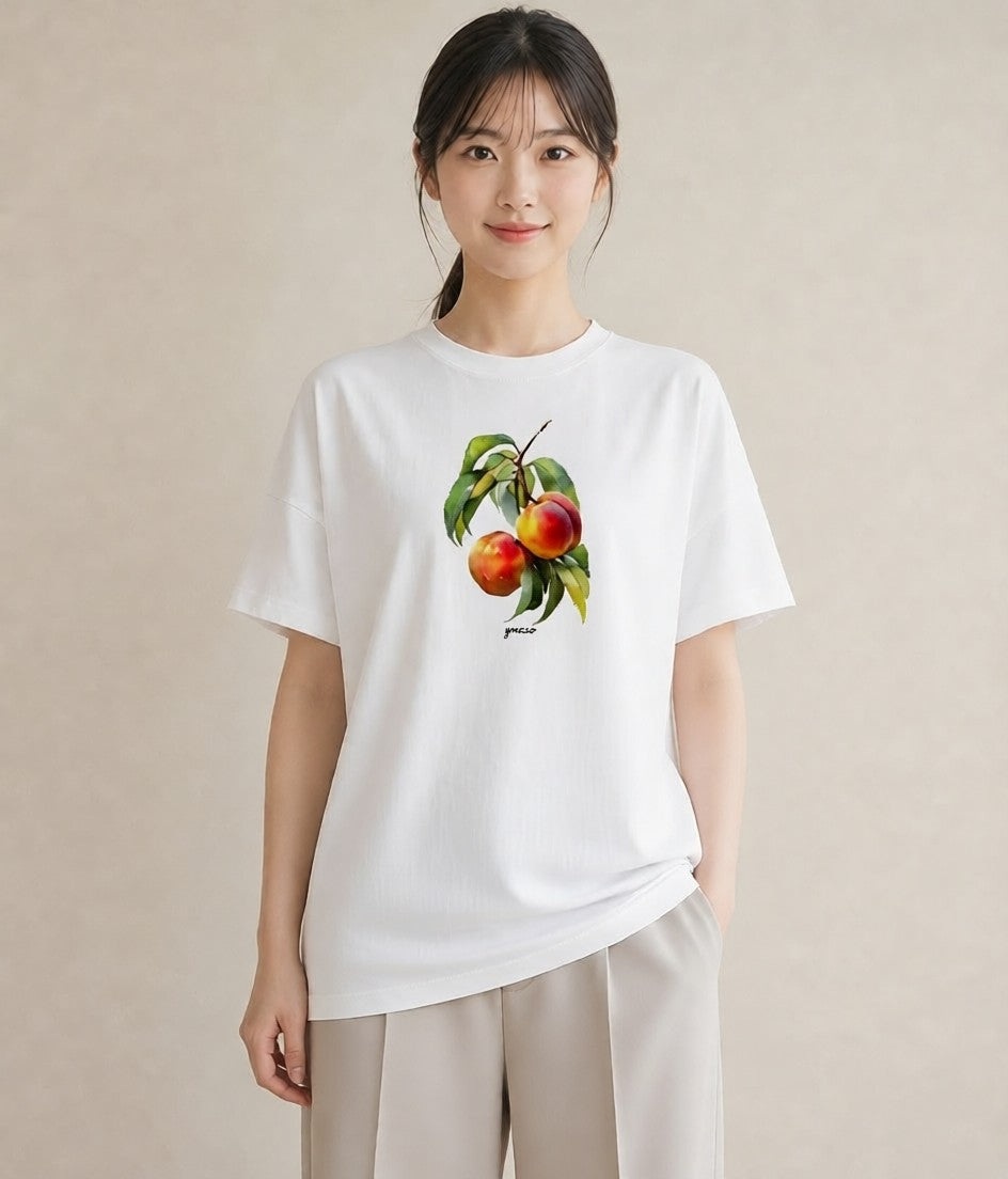 プリントTシャツ レディース もも 食べ物 フード イラスト レイヤード 友達ギフト 白T