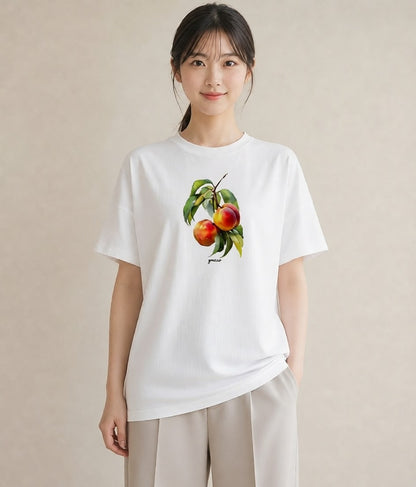 プリントTシャツ レディース もも 食べ物 フード イラスト レイヤード 友達ギフト 白T