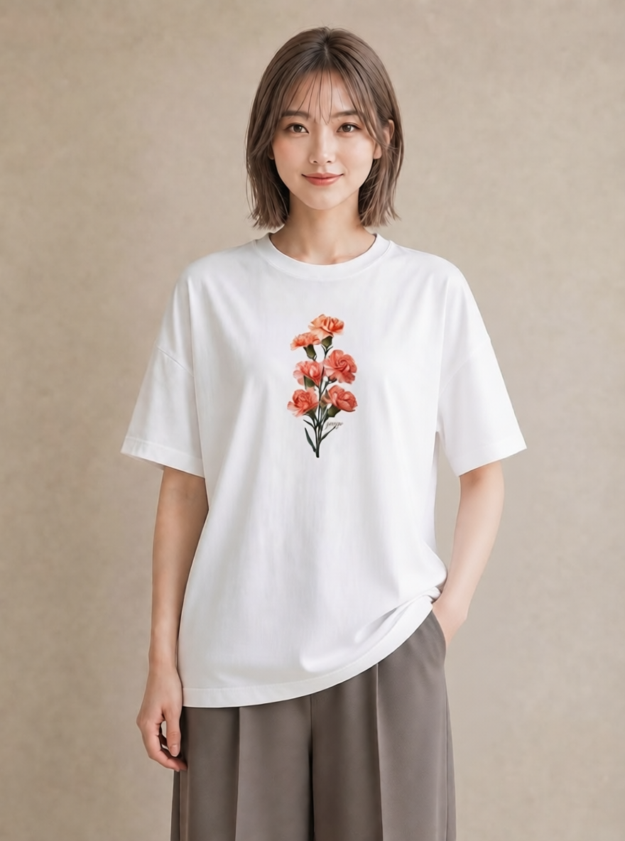 グラフィックTシャツ レディース カーネーション 花 花柄 イラスト 個性的 帰省 ラフ 白T