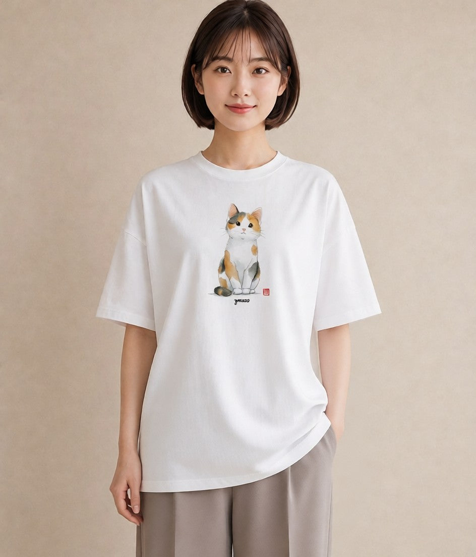 デザインTシャツ レディース マンチカン 猫 ねこ イラスト 水彩風 敬老の日 ホワイトデー 白T