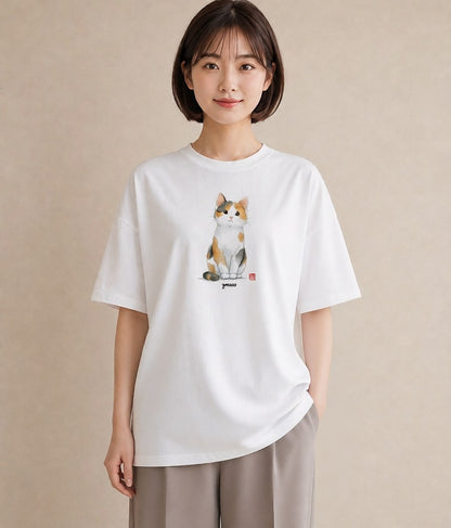 デザインTシャツ レディース マンチカン 猫 ねこ イラスト 水彩風 敬老の日 ホワイトデー 白T