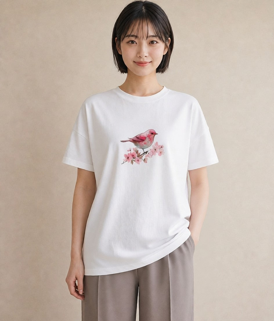 Tシャツ レディース 文鳥 ペット 動物 イラスト 上品 夏コーデ 通学 白T