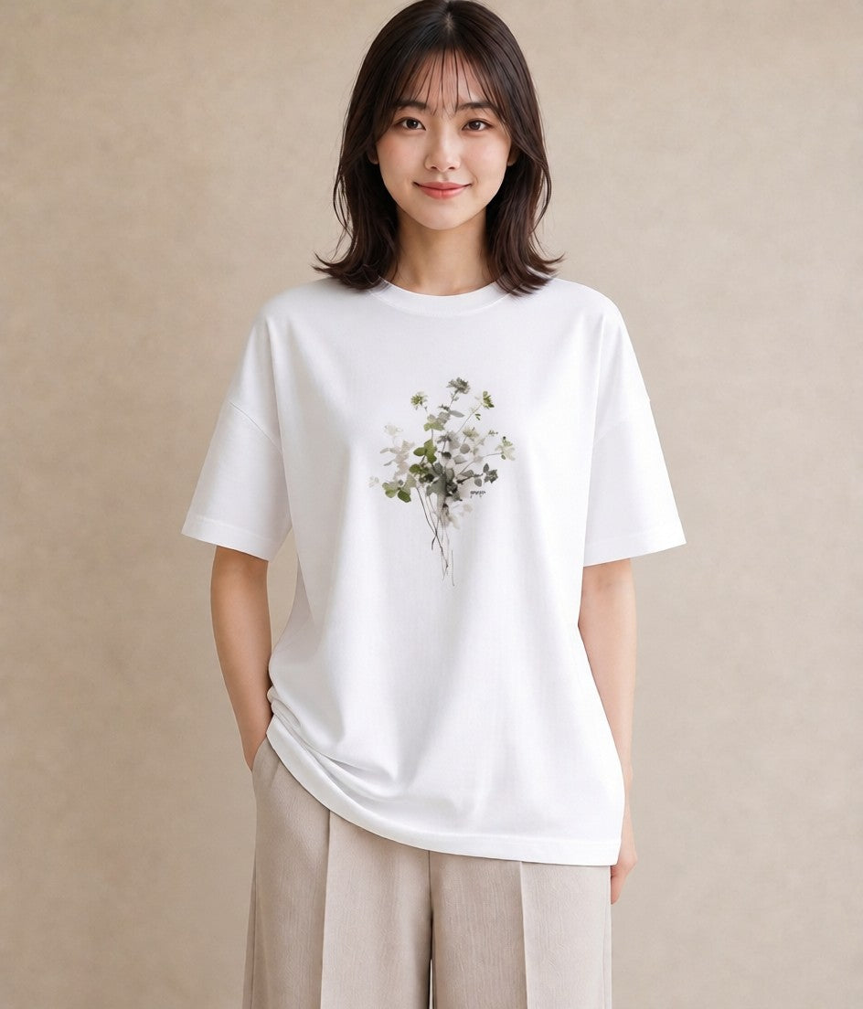 半袖Tシャツ レディース ガラス瓶 小枝 ボタニカル ナチュラル アンティーク イラスト ゆるかわ カフェ巡り 女子会 白T