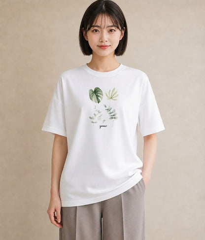 デザインTシャツ レディース モンステラ 植物 ボタニカル イラスト きれいめ 散歩 お出かけ 白T