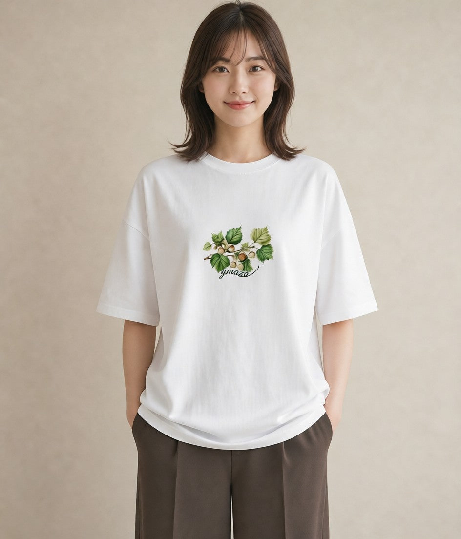 プリントTシャツ レディース 実り 植物 ボタニカル イラスト 韓国風 夏コーデ 通学 白T