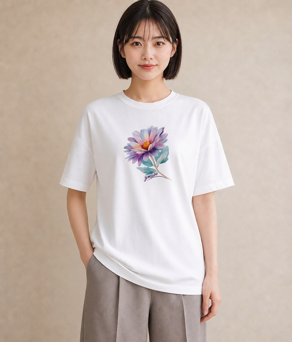 プリントTシャツ レディース ひまわり 向日葵 花 花柄 イラスト デイリーウェア 休日 白T