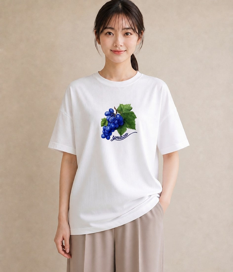 Tシャツ レディース ぶどう 葡萄 食べ物 フード イラスト カフェコーデ 春服 ミセス 白T