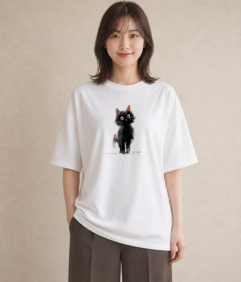 Tシャツ レディース ロシアンブルー 猫 ねこ イラスト 抜け感 ミセス 春コーデ 白T