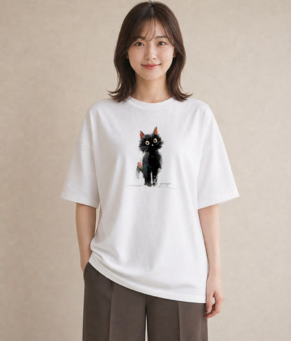 Tシャツ レディース ロシアンブルー 猫 ねこ イラスト 抜け感 ミセス 春コーデ 白T