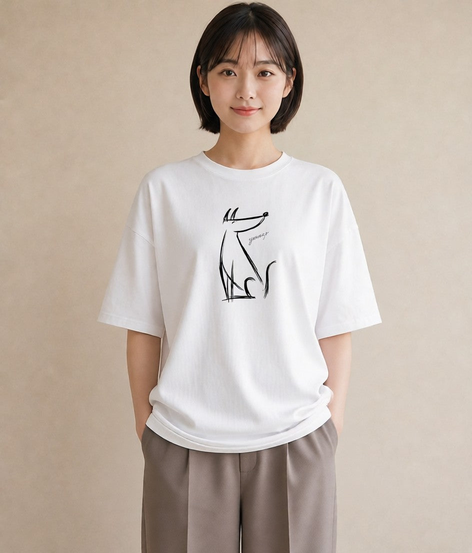 グラフィックTシャツ レディース 犬 いぬ わんこ イラスト モード カフェ服 クリスマス 白T
