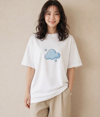 デザインTシャツ レディース 窓辺の雨 雨の日 窓 ナチュラル アンティーク イラスト ニュアンス 公園 ママ 白T