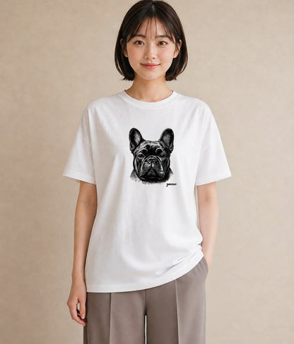 プリントTシャツ レディース フレンチブルドッグ フレブル 犬 いぬ イラスト フェミニン カフェ服 クリスマス 白T
