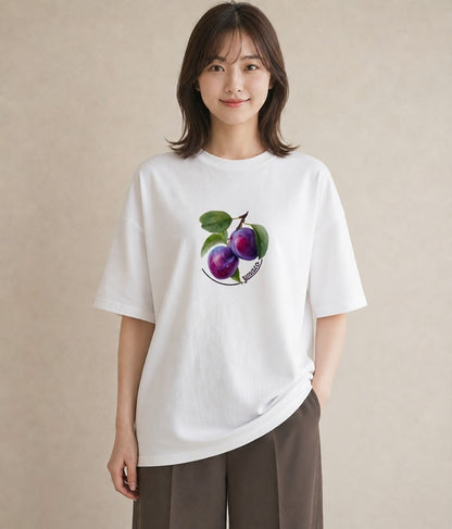 デザインTシャツ レディース ぶどう 葡萄 食べ物 フード イラスト 女性 旅行用 白T