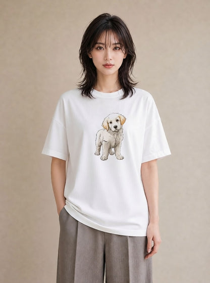 グラフィックTシャツ レディース ゴールデンレトリバー ゴールデン 犬 いぬ イラスト 淡色 姉妹 送別ギフト 白T