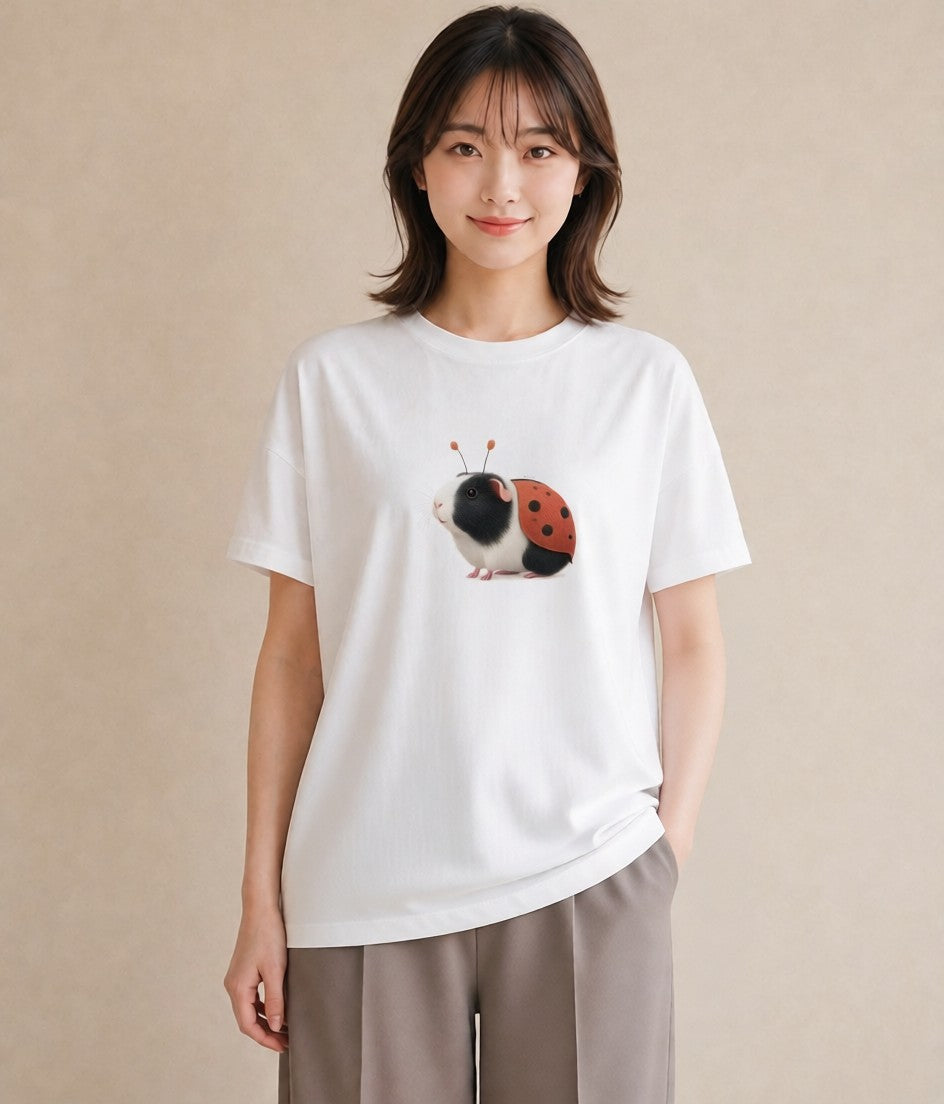 プリントTシャツ レディース てんとう虫 昆虫 虫 イラスト 韓国風 春服 ミセス 白T