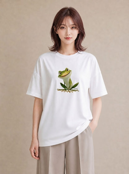 Tシャツ レディース アマガエル ペット 動物 イラスト きれいめカジュアル 部屋着 女性向けギフト 白T