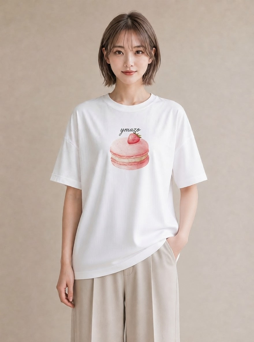 Tシャツ レディース プリン 食べ物 フード イラスト 韓国風 カフェ服 クリスマス 白T