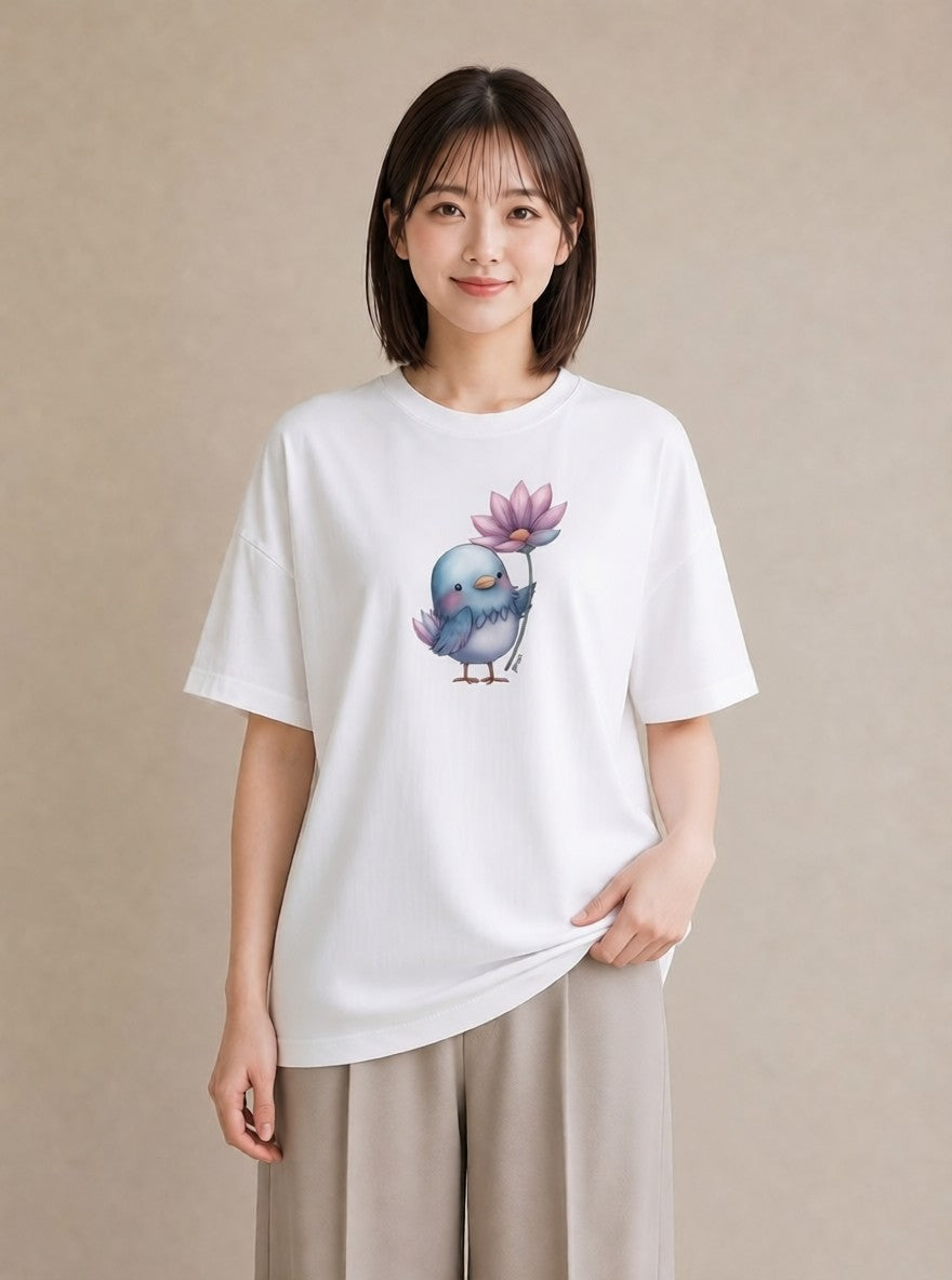 デザインTシャツ レディース セキセイインコ ペット 動物 イラスト 抜け感 敬老の日 ホワイトデー 白T