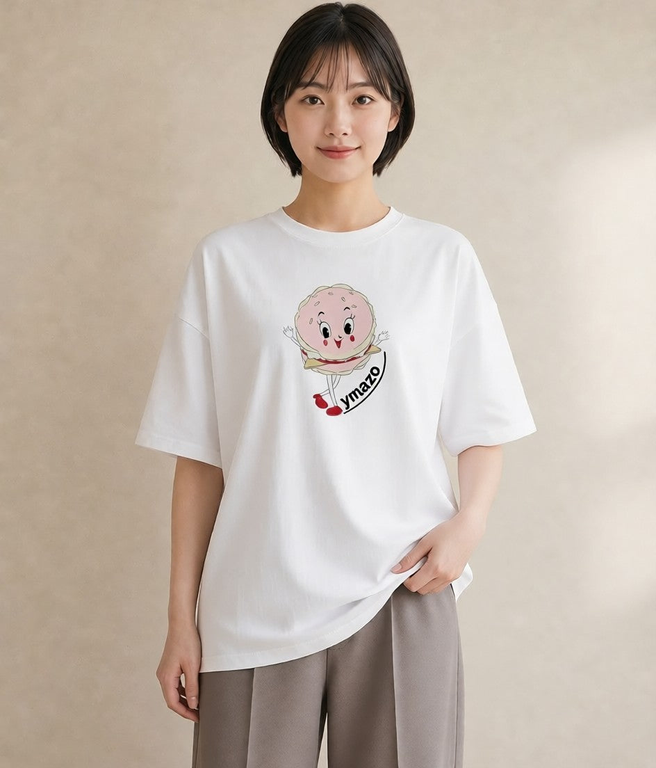 半袖Tシャツ レディース どら焼き 食べ物 フード イラスト 上品 友達ギフト 部屋着 白T