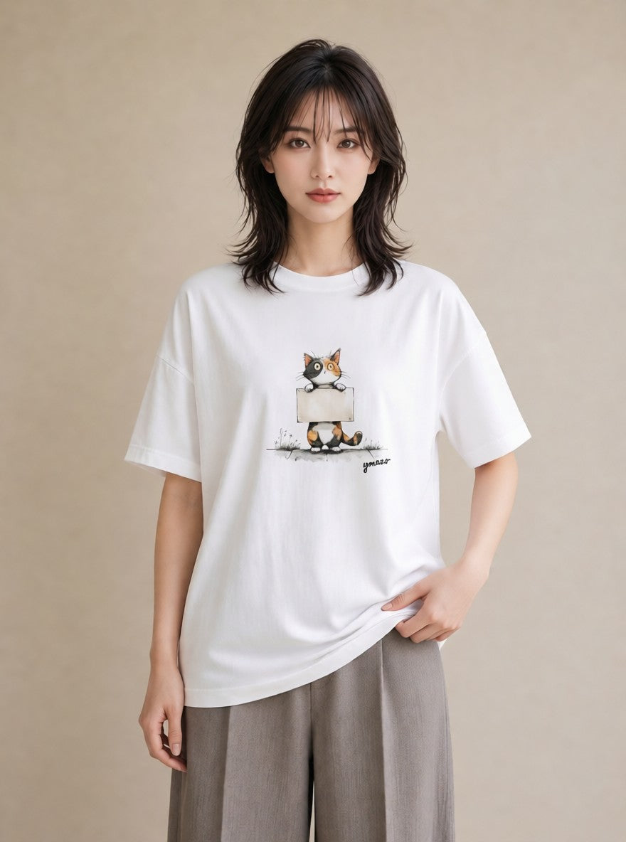 デザインTシャツ レディース しっぽ 猫 ねこ イラスト ユニーク 公園 ママ 白T