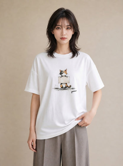 デザインTシャツ レディース しっぽ 猫 ねこ イラスト ユニーク 公園 ママ 白T