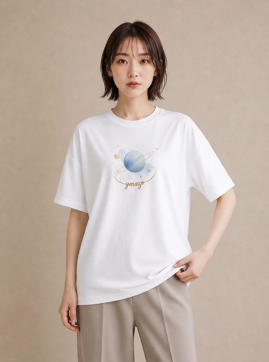 プリントTシャツ レディース 天の川 星空 宇宙 イラスト ゆるコーデ 散歩 お出かけ 白T