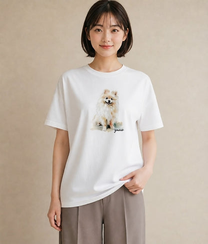グラフィックTシャツ レディース ポメラニアン ポメ 犬 いぬ イラスト 普段使い ビーチ デイリーウェア 白T