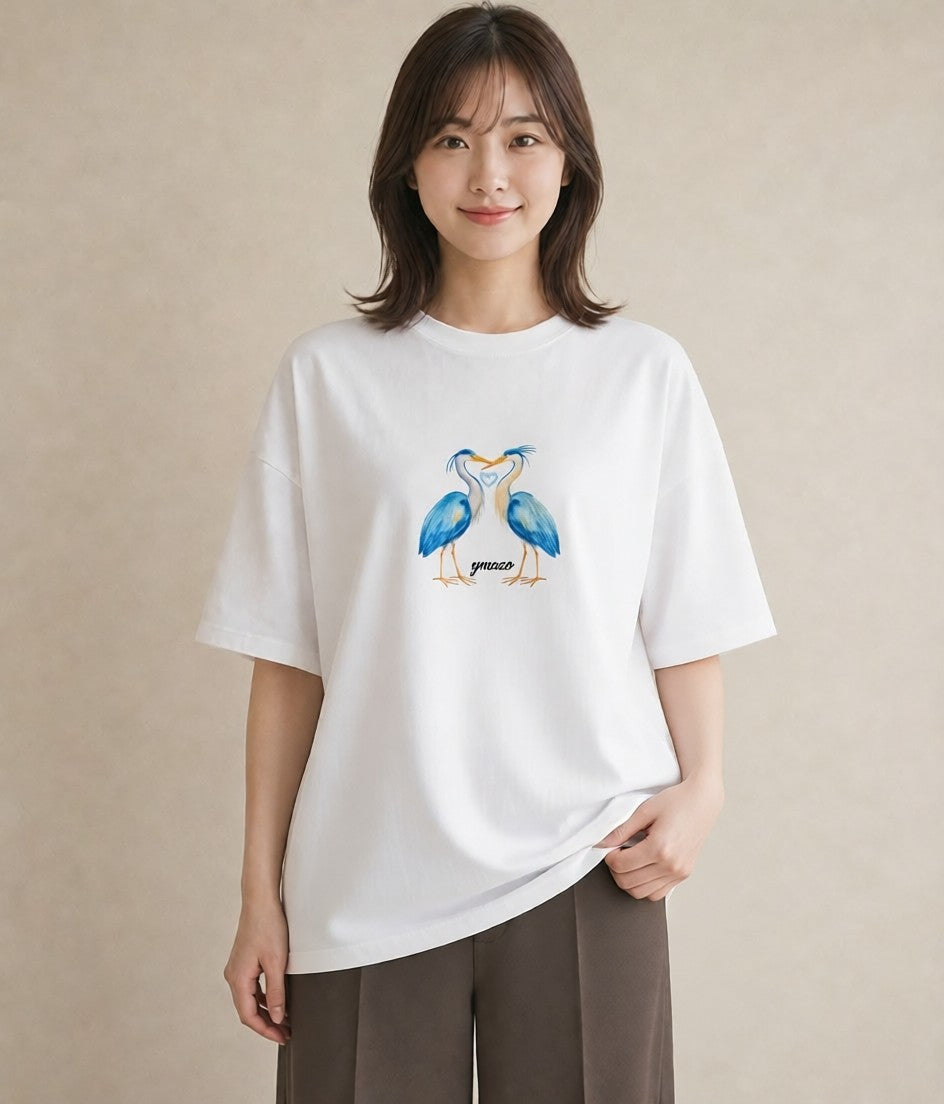 半袖Tシャツ レディース ハシビロコウ 動物 アニマル イラスト 休日コーデ 休日 ペアコーデ 白T
