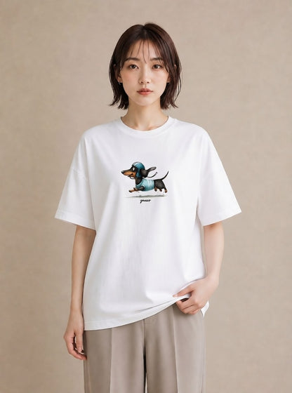 グラフィックTシャツ レディース ミニチュアダックスフンド 犬 いぬ イラスト シンプル 女性 旅行用 白T