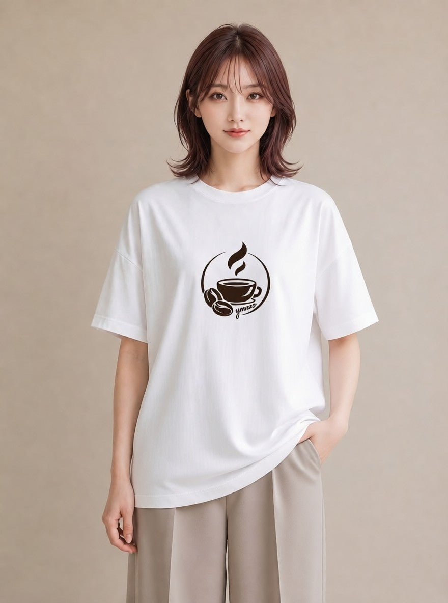 半袖Tシャツ レディース カフェ カフェロゴ ロゴ イラスト ミニマル デート 帰省 白T