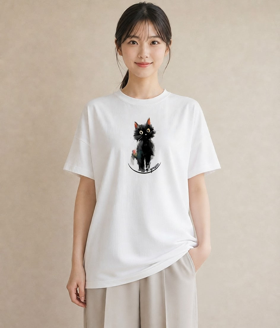 半袖Tシャツ レディース メインクーン 猫 ねこ イラスト 北欧風 休日 ペアコーデ 白T
