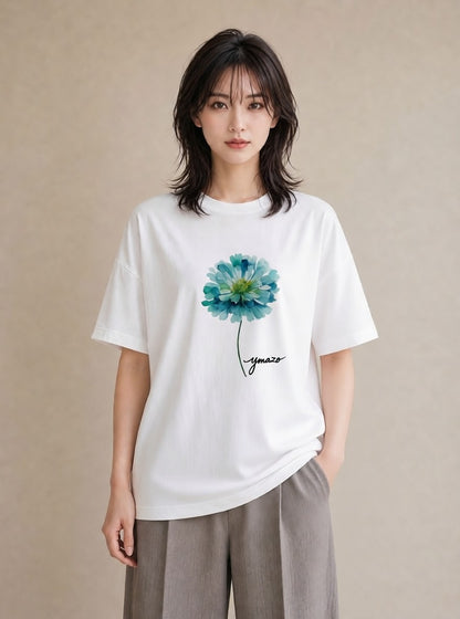 デザインTシャツ レディース カーネーション 花 花柄 イラスト 韓国風 綿100 デート 白T