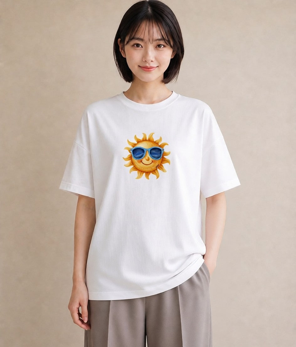 グラフィックTシャツ レディース 太陽 星空 宇宙 イラスト ガーリー 夏コーデ 通学 白T