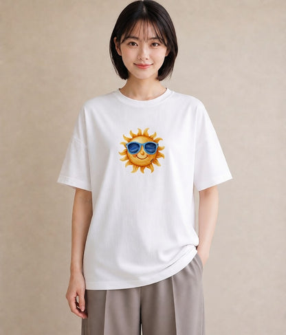 グラフィックTシャツ レディース 太陽 星空 宇宙 イラスト ガーリー 夏コーデ 通学 白T