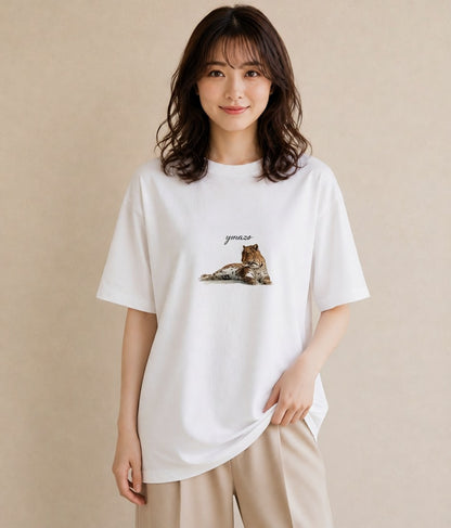 半袖Tシャツ レディース ぶち猫 猫 ねこ イラスト 普段使い お揃い 親子 白T