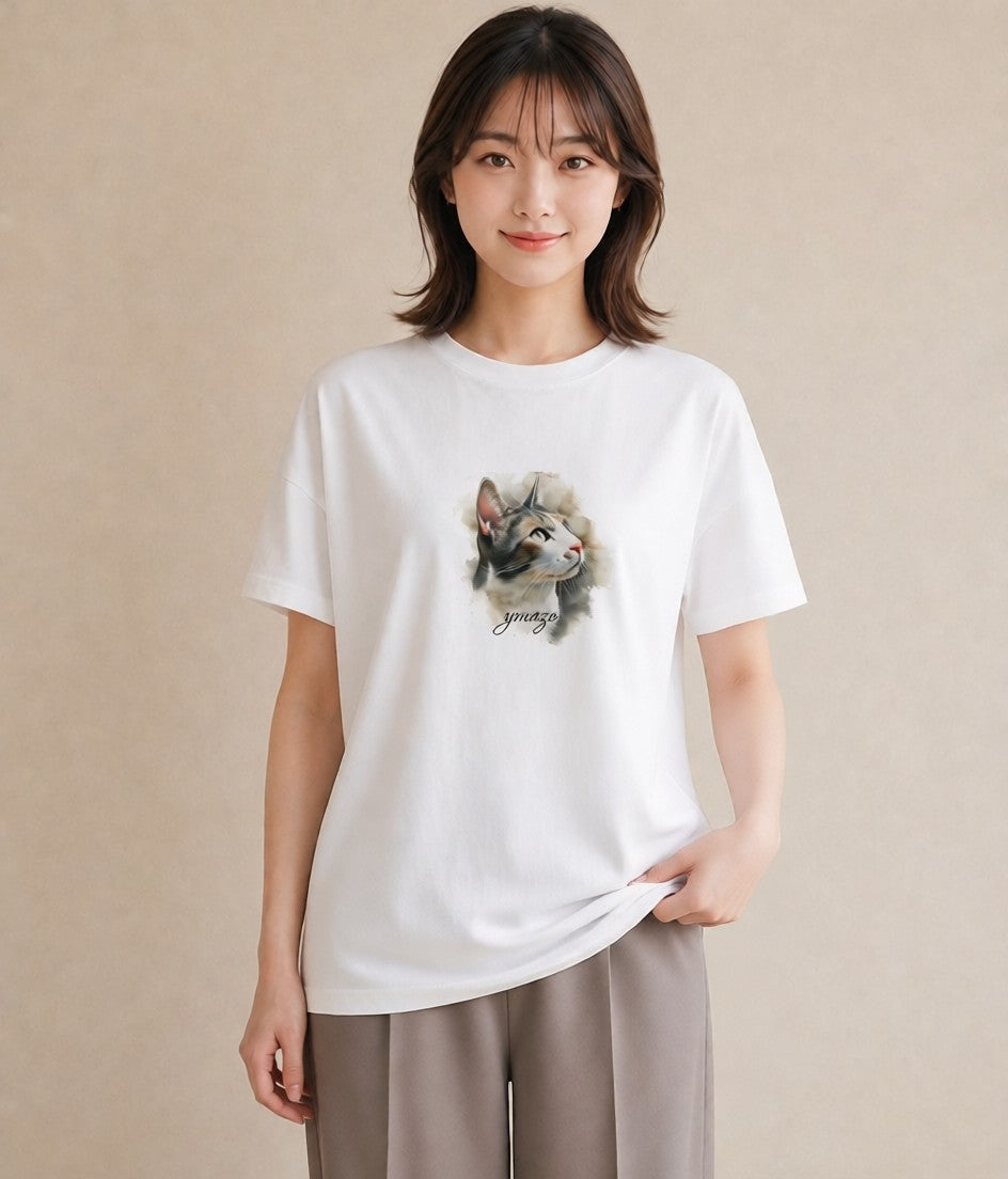 グラフィックTシャツ レディース スフィンクス 猫 ねこ イラスト ナチュラル 在宅 公園 白T