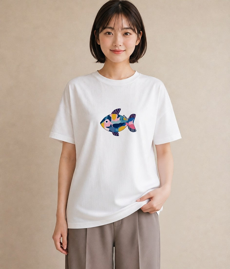 Tシャツ レディース たい焼き 食べ物 フード イラスト フェミニン 普段着 週末コーデ 白T